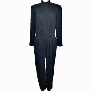 Joan Leslie Jumpsuit Black Pleated Mock Neck Long Sleeve Union Made Mob Wife 8